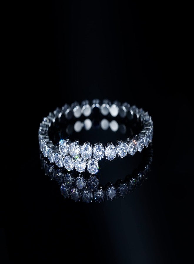 AiliFe Round Cubic Zirconia Open Adjustable Cuff Bracelet for Women Men, White Gold Plated Personalized CZ Tennis Bracelet and Rhinestone Anklets Chain (Round CZ Bracelet) - Image 2