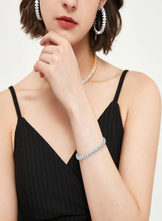 AiliFe Round Cubic Zirconia Open Adjustable Cuff Bracelet for Women Men, White Gold Plated Personalized CZ Tennis Bracelet and Rhinestone Anklets Chain (Round CZ Bracelet) - Image 5