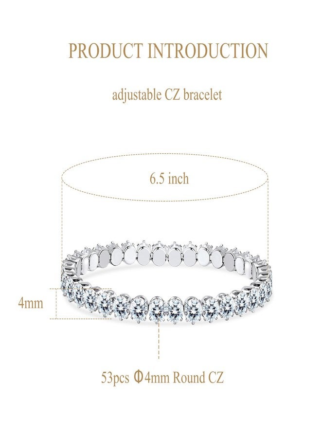 AiliFe Round Cubic Zirconia Open Adjustable Cuff Bracelet for Women Men, White Gold Plated Personalized CZ Tennis Bracelet and Rhinestone Anklets Chain (Round CZ Bracelet) - Image 3
