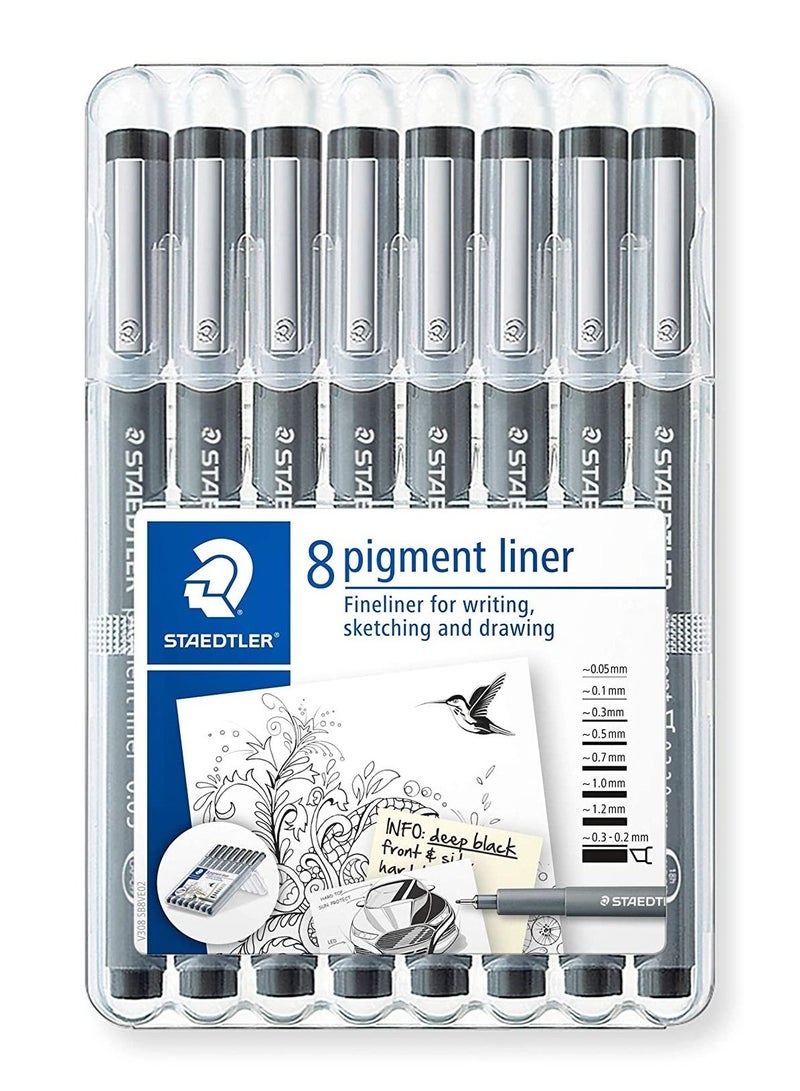 STAEDTLER 8-Piece Fineliner Pigment Liner Black Ink - Image 1