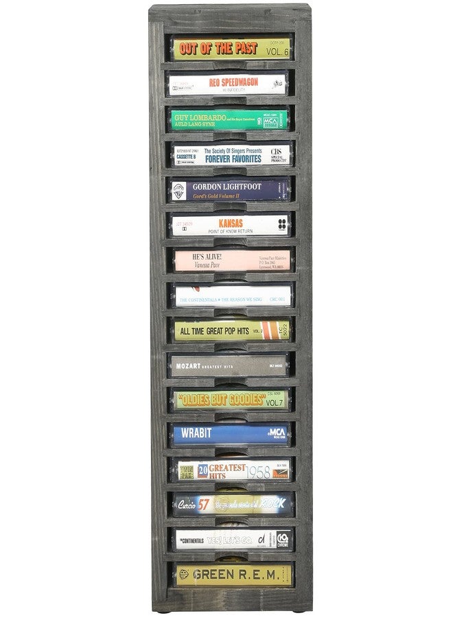 MyGift 16 Slot Cassette Tapes Tower, Vintage Gray Solid Wood Freestanding Audio Compact Cassettes Slotted Storage Rack, Analog Audiotapes Holder Stand, Fits Standard Cases Up to 0.7" Thick - Image 5