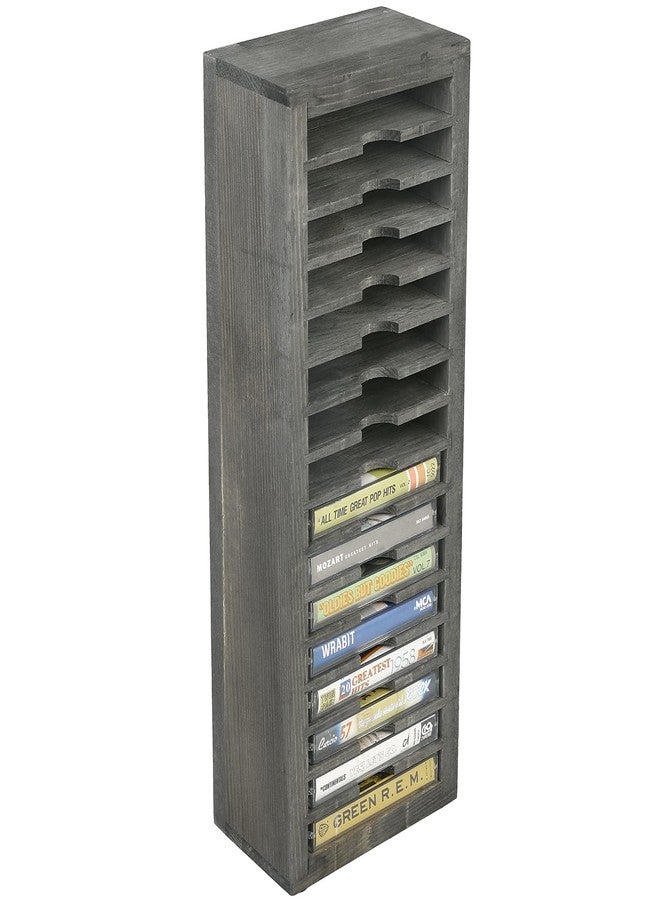 MyGift 16 Slot Cassette Tapes Tower, Vintage Gray Solid Wood Freestanding Audio Compact Cassettes Slotted Storage Rack, Analog Audiotapes Holder Stand, Fits Standard Cases Up to 0.7" Thick - Image 1