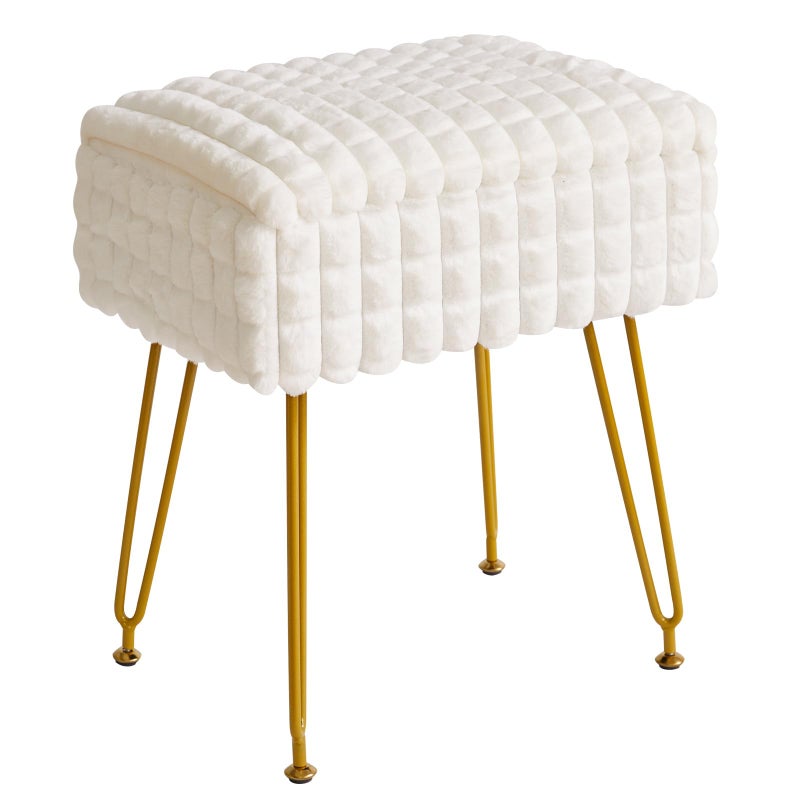 IBUYKE Rectangle Vanity Chair with Storage Space, Footrest Footstool Ottoman, Vanity Stool, Dressing Table Chair, with Anti-Slip Feet, for Makeup Room, Bedroom, Square Grid Pattern, White WBD004W - Image 1
