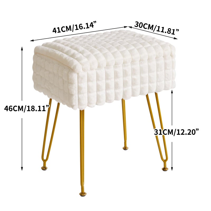 IBUYKE Rectangle Vanity Chair with Storage Space, Footrest Footstool Ottoman, Vanity Stool, Dressing Table Chair, with Anti-Slip Feet, for Makeup Room, Bedroom, Square Grid Pattern, White WBD004W - Image 3
