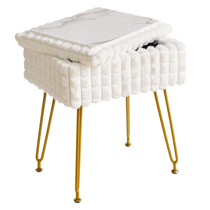 IBUYKE Rectangle Vanity Chair with Storage Space, Footrest Footstool Ottoman, Vanity Stool, Dressing Table Chair, with Anti-Slip Feet, for Makeup Room, Bedroom, Square Grid Pattern, White WBD004W - Image 2