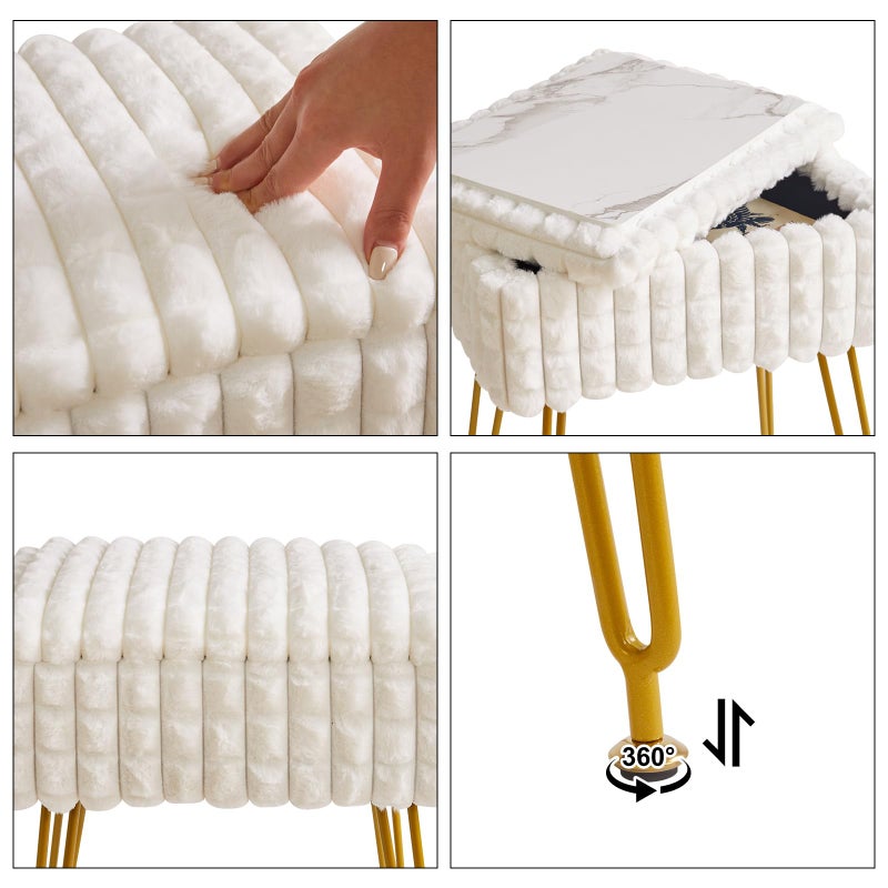 IBUYKE Rectangle Vanity Chair with Storage Space, Footrest Footstool Ottoman, Vanity Stool, Dressing Table Chair, with Anti-Slip Feet, for Makeup Room, Bedroom, Square Grid Pattern, White WBD004W - Image 5