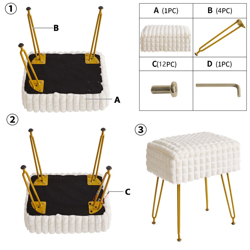 IBUYKE Rectangle Vanity Chair with Storage Space, Footrest Footstool Ottoman, Vanity Stool, Dressing Table Chair, with Anti-Slip Feet, for Makeup Room, Bedroom, Square Grid Pattern, White WBD004W - Image 4