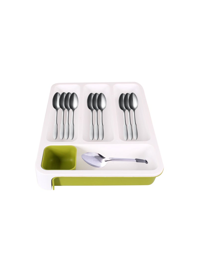 درج تخزين منظم أدراج المطبخ قابل للتعديل أبيض/أخضر - Image 1