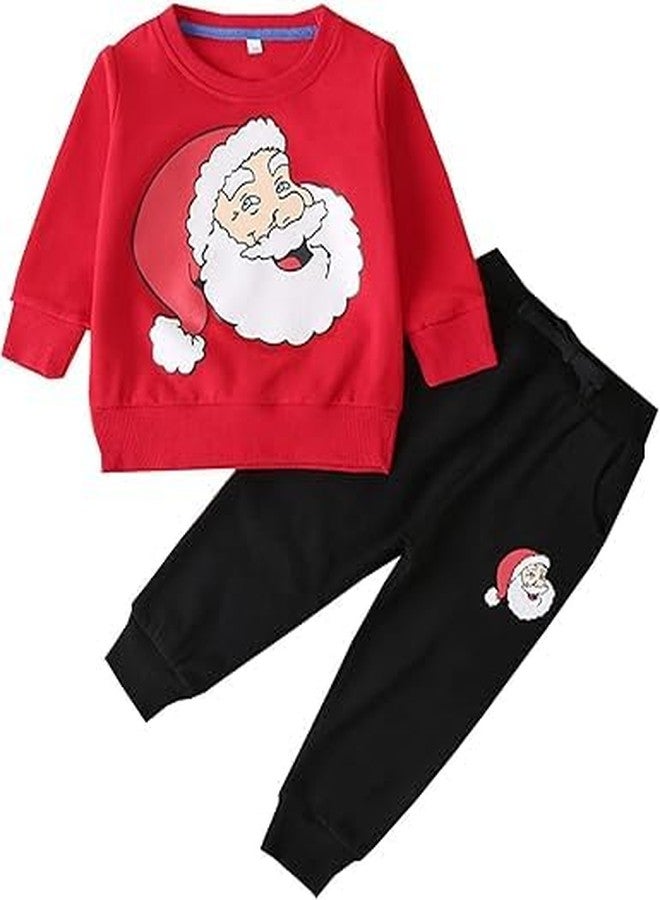 Toy Vibes Toddler Boys 2-Piece Outfit Set, T-Shirt and Pants, 0-4 Years (Boys Christmas Pants Set Winter Long Sleeve Red Santa Prints Tops Pants 2PCS, 1-2 Years) - Image 1
