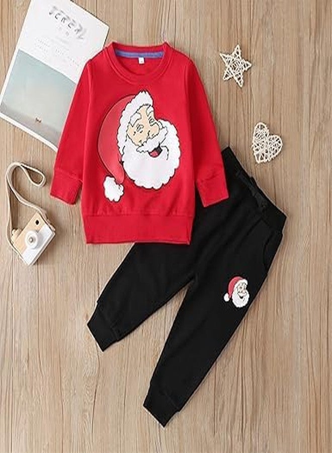 Toy Vibes Toddler Boys 2-Piece Outfit Set, T-Shirt and Pants, 0-4 Years (Boys Christmas Pants Set Winter Long Sleeve Red Santa Prints Tops Pants 2PCS, 1-2 Years) - Image 2