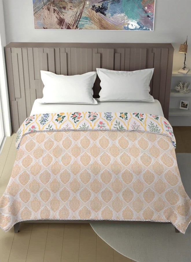Arrabi Cream-Coloured & Green Floral Printed Mild Winter 300 GSM Dohar - Image 2