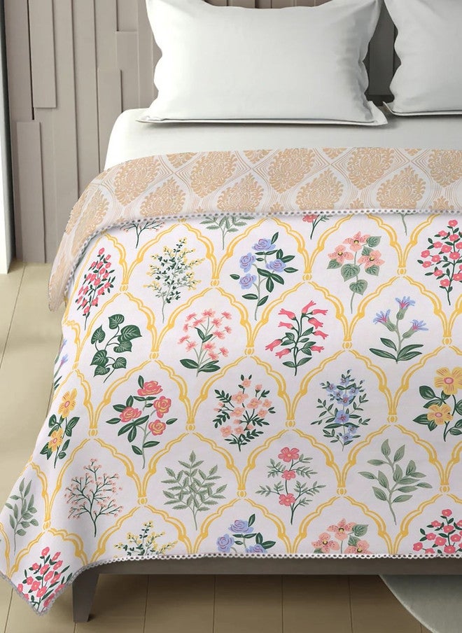 Arrabi Cream-Coloured & Green Floral Printed Mild Winter 300 GSM Dohar - Image 3