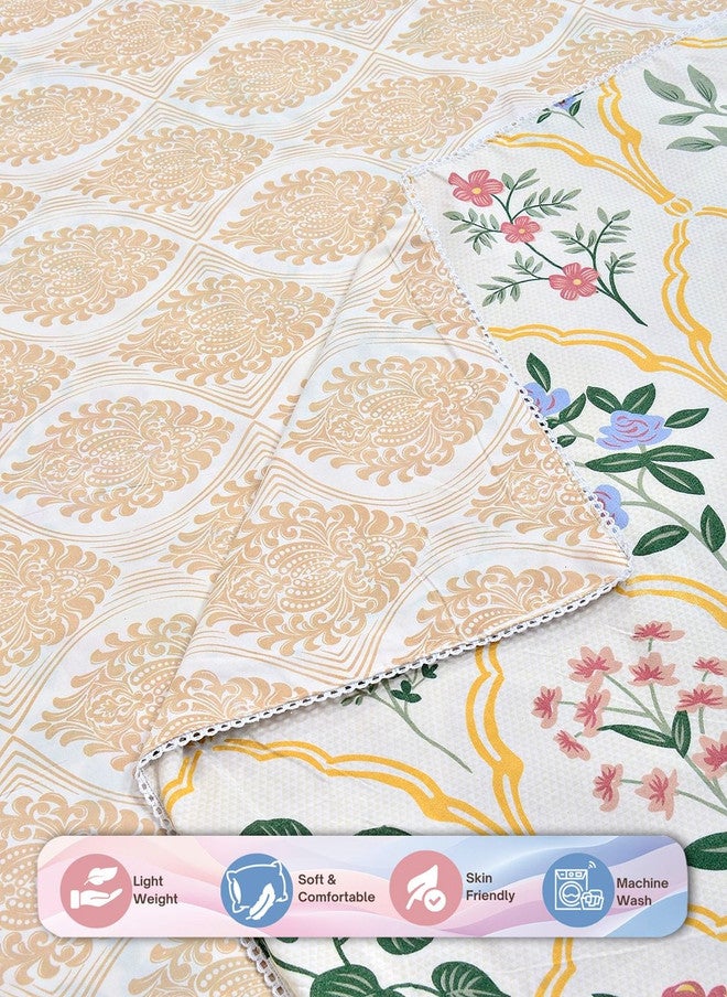 Arrabi Cream-Coloured & Green Floral Printed Mild Winter 300 GSM Dohar - Image 5