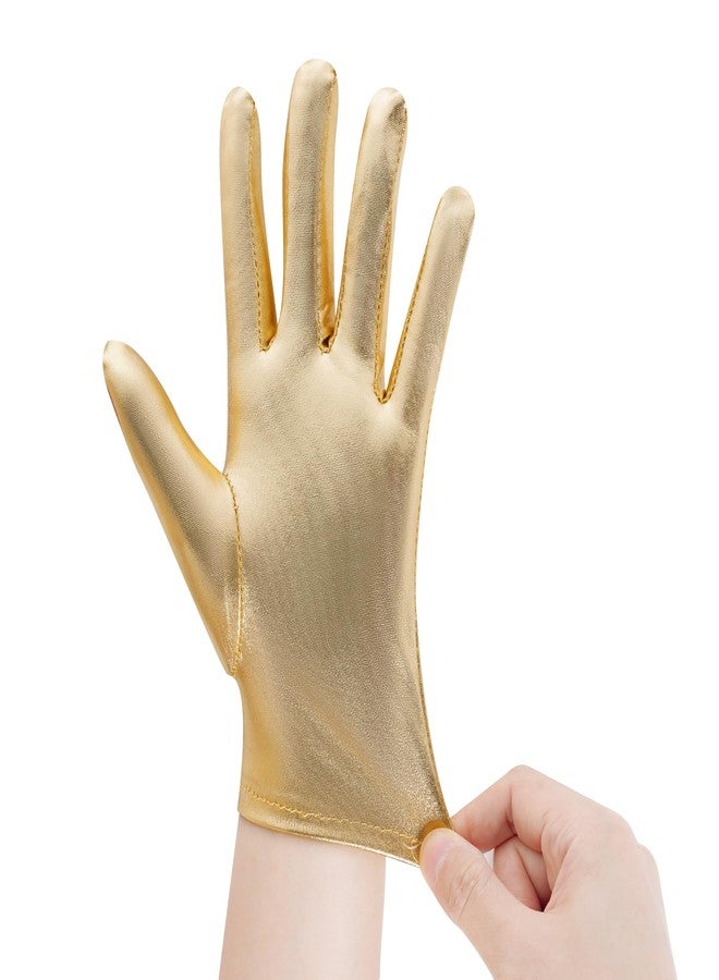 Rbenxia 1 Pair of Gold Shiny Metallic Spandex Gloves Faux Leather Cropped Gloves for Halloween Cosplay Costume Party Favors - Image 3