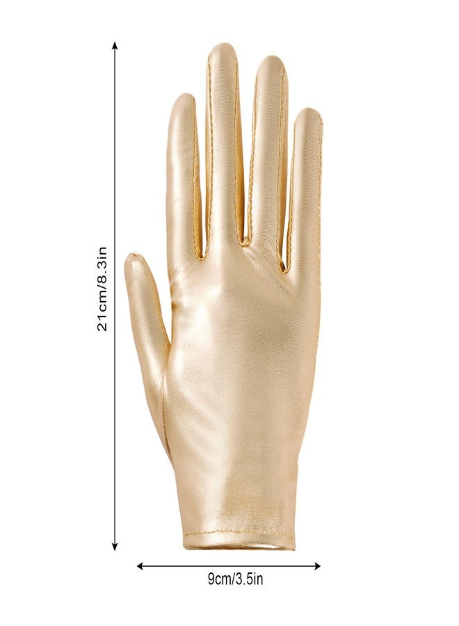 Rbenxia 1 Pair of Gold Shiny Metallic Spandex Gloves Faux Leather Cropped Gloves for Halloween Cosplay Costume Party Favors - Image 2