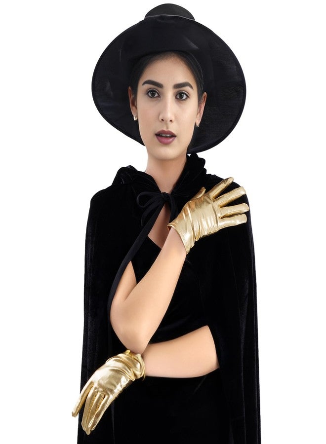 Rbenxia 1 Pair of Gold Shiny Metallic Spandex Gloves Faux Leather Cropped Gloves for Halloween Cosplay Costume Party Favors - Image 5