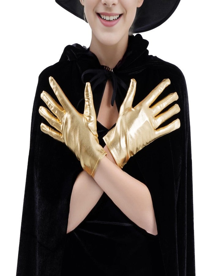 Rbenxia 1 Pair of Gold Shiny Metallic Spandex Gloves Faux Leather Cropped Gloves for Halloween Cosplay Costume Party Favors - Image 4