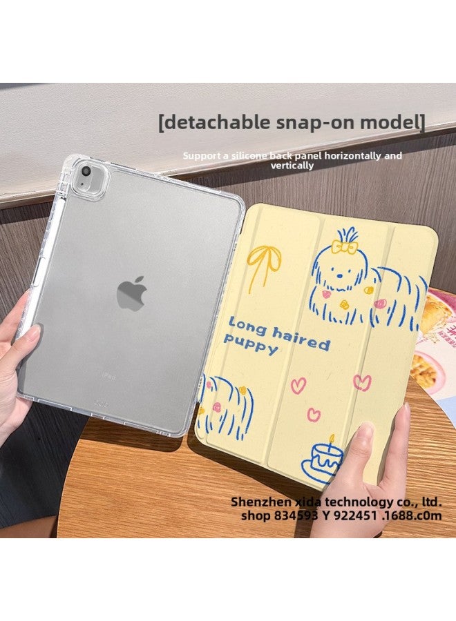 【Silicone X Buckle Split】 For Ipadpro Protective Cover 2024 Air6 Tenth Generation Anti-drop 11 Inch-Color:Buckle Split-horizontal And Vertical Support-silicone 70% Off Style + Pen Slot 【dd1516 Line Long-haired Dog】-Applicable Models:Ipad 2022 10th Generation (10.9inch)