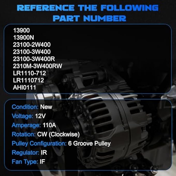 YOMALL Alternator 13900 for QX42001-2002 V6 3.5L for Pathfinder 2001-2002 V6 3.5L Vehicle Replacement Alternator 110A 6PK 23100-2W400 23100-3W400 - Image 3