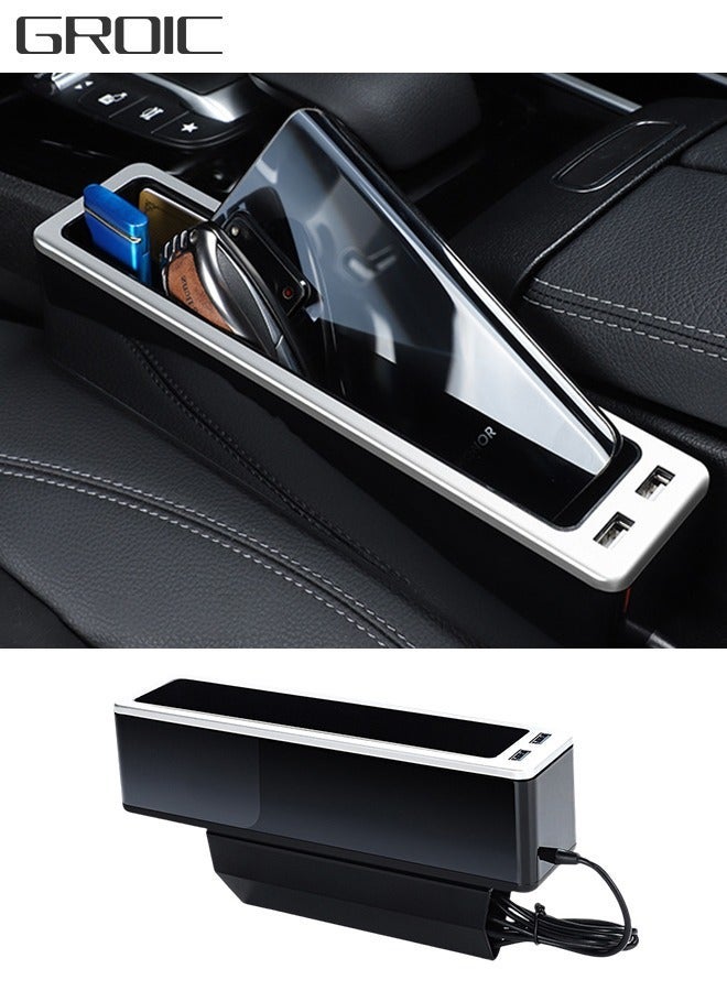 GROIC 2 in 1 USB Car Seat Gap Filler Organizer Multifunctional Key Holder Driver Front Side Storage Box with Ports Charger, Auto Console for - Image 1