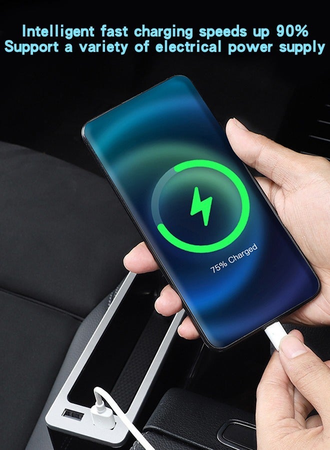 GROIC 2 in 1 USB Car Seat Gap Filler Organizer Multifunctional Key Holder Driver Front Side Storage Box with Ports Charger, Auto Console for - Image 4