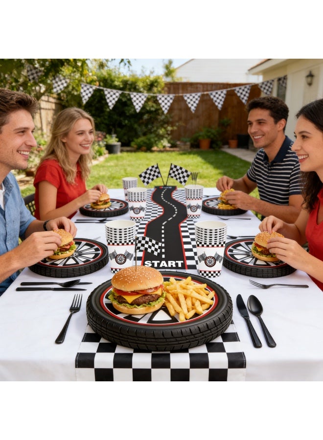 133 PCS Racing Car Party Supplies Race Car Tableware Set Serve 16 Guests Includes Race Car Plates Cups Napkins For Car Birthday Party Decorations Checkered Racing Car Birthday Party Supplies - Image 5