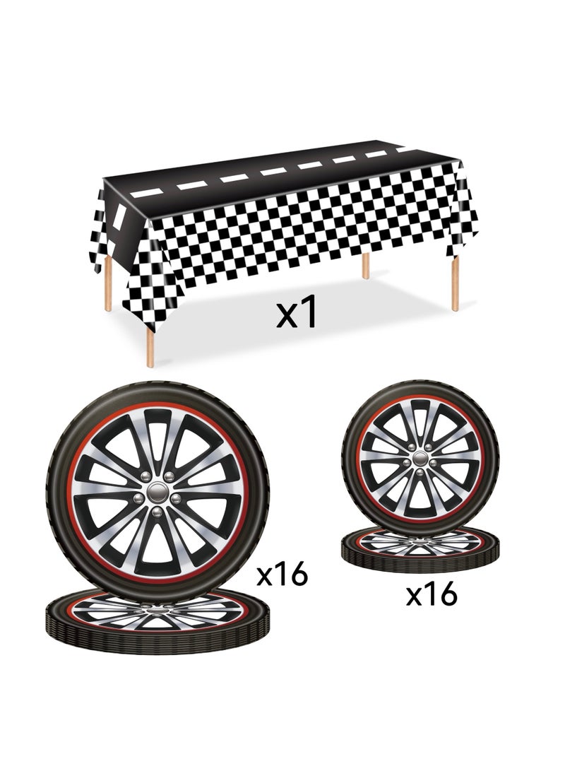 133 PCS Racing Car Party Supplies Race Car Tableware Set Serve 16 Guests Includes Race Car Plates Cups Napkins For Car Birthday Party Decorations Checkered Racing Car Birthday Party Supplies - Image 2