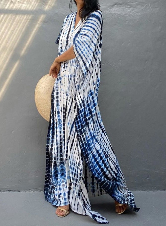Moss Rose Women Summer Caftan Coverups Dress Kimono Beach Vacation Wear V Neck Print Maxi Boho Dress - Image 4