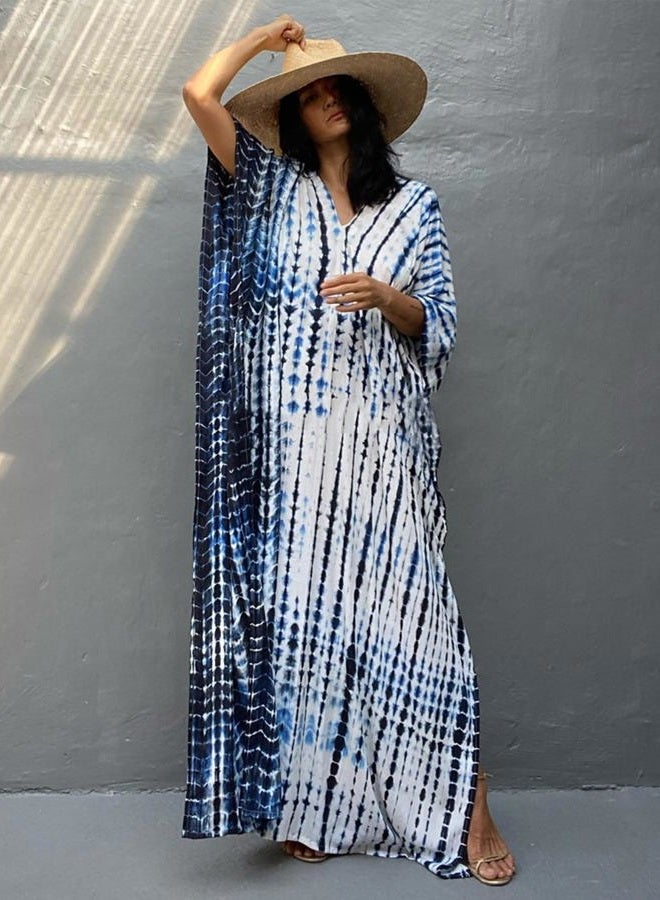 Moss Rose Women Summer Caftan Coverups Dress Kimono Beach Vacation Wear V Neck Print Maxi Boho Dress - Image 2