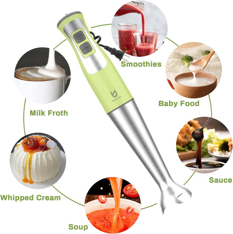 UTALENT Immersion Hand Blender, 5-in-1 8-Speed Stick Blender with 500ml Food Grinder, BPA-Free, 600ml Container,Milk Frother,Egg Whisk,Puree Infant Food, Smoothies, Sauces and Soups - Green - Image 4