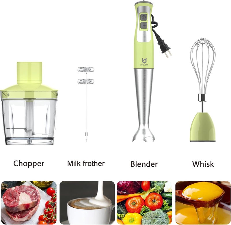UTALENT Immersion Hand Blender, 5-in-1 8-Speed Stick Blender with 500ml Food Grinder, BPA-Free, 600ml Container,Milk Frother,Egg Whisk,Puree Infant Food, Smoothies, Sauces and Soups - Green - Image 3