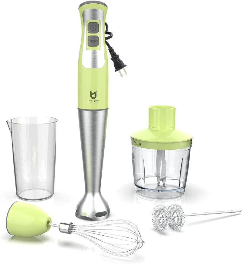 UTALENT Immersion Hand Blender, 5-in-1 8-Speed Stick Blender with 500ml Food Grinder, BPA-Free, 600ml Container,Milk Frother,Egg Whisk,Puree Infant Food, Smoothies, Sauces and Soups - Green - Image 1