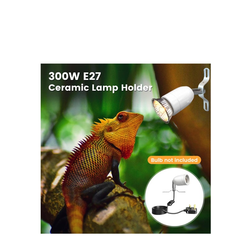 SOLARAE 300W Ceramic Reptile Heat Lamp Holder, E27 Base Ceramic Heat Bulb Holder, Rotatable Reptile Light Holder with Inline ON/Off Switch for Turtle, Snake, Lizard, Dog, Chick- No Heat Bulb - Image 3