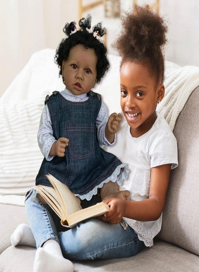 Treayes 22-in Realistic African American Baby Doll with Full Body Silicone & Lifelike Accessories - Poseable Reborn Newborn Doll for Ages 3+, Includes Magnetic Pacifier, Bottle & Outfit - Image 2