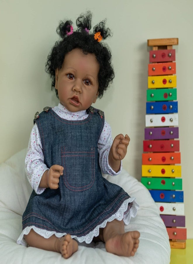 Treayes 22-in Realistic African American Baby Doll with Full Body Silicone & Lifelike Accessories - Poseable Reborn Newborn Doll for Ages 3+, Includes Magnetic Pacifier, Bottle & Outfit - Image 1
