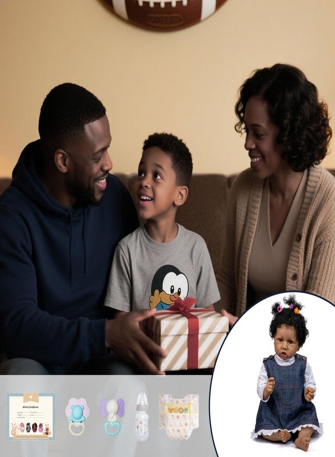 Treayes 22-in Realistic African American Baby Doll with Full Body Silicone & Lifelike Accessories - Poseable Reborn Newborn Doll for Ages 3+, Includes Magnetic Pacifier, Bottle & Outfit - Image 3
