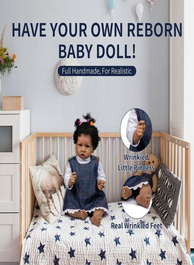Treayes 22-in Realistic African American Baby Doll with Full Body Silicone & Lifelike Accessories - Poseable Reborn Newborn Doll for Ages 3+, Includes Magnetic Pacifier, Bottle & Outfit - Image 5