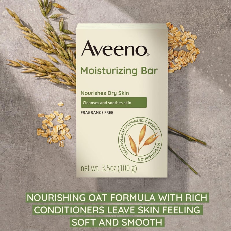 Aveeno Gentle Moisturizing Bar Facial Cleanser with Nourishing Oat for Dry Skin, Fragrance-free, Dye-Free, & Soap-Free, 3.5 oz (Pack of 4) - Image 3