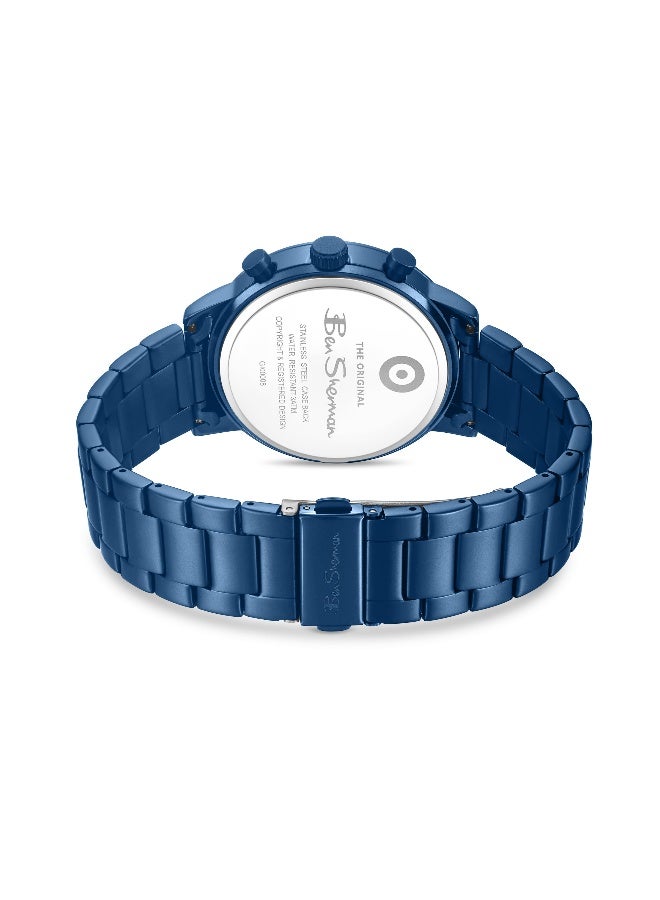 Ben Sherman Nottingham Blue Dial Blue Stainless Steel Bracelet Chronograph Watch for Men, 44mm - Image 3
