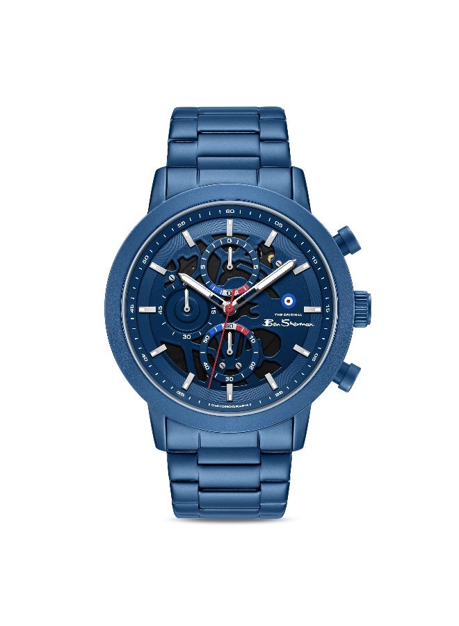 Ben Sherman Nottingham Blue Dial Blue Stainless Steel Bracelet Chronograph Watch for Men, 44mm - Image 1