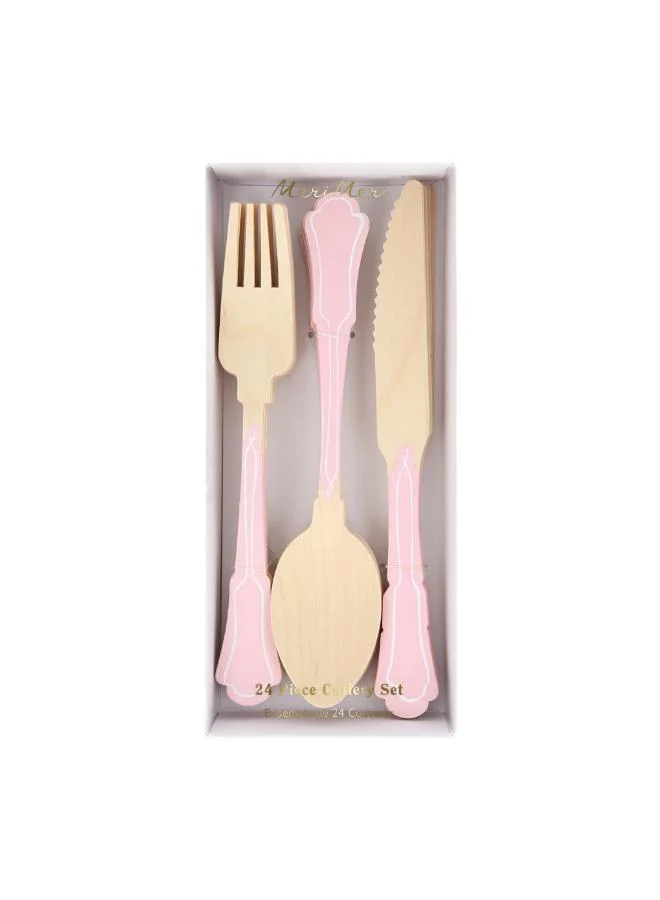 Meri Meri Elegant Pink Wooden Cutlery Set