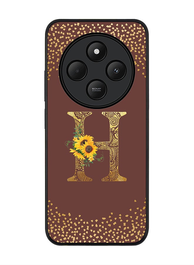 Stylizedd For Xiaomi Redmi 14C / 14R Case,Slim fit Camera Protection, Shockproof Thin Phone cover - Custom Floral Monogram - H (Brown ) - Image 1
