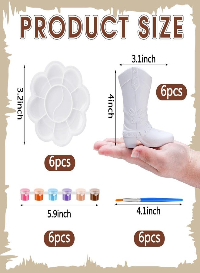Affrolling 6 Set Cowboy Boot Vase Ceramics to Paint Ready to Paint Your Own Ceramic Cowgirl Boot Vase DIY Unpainted Cowgirl Boot Plaster Paintable Vase Kit Crafts with Brush Palette Paint for Adults - Image 2
