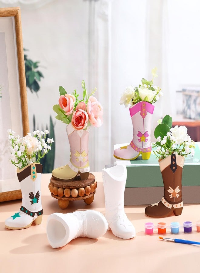 Affrolling 6 Set Cowboy Boot Vase Ceramics to Paint Ready to Paint Your Own Ceramic Cowgirl Boot Vase DIY Unpainted Cowgirl Boot Plaster Paintable Vase Kit Crafts with Brush Palette Paint for Adults - Image 4