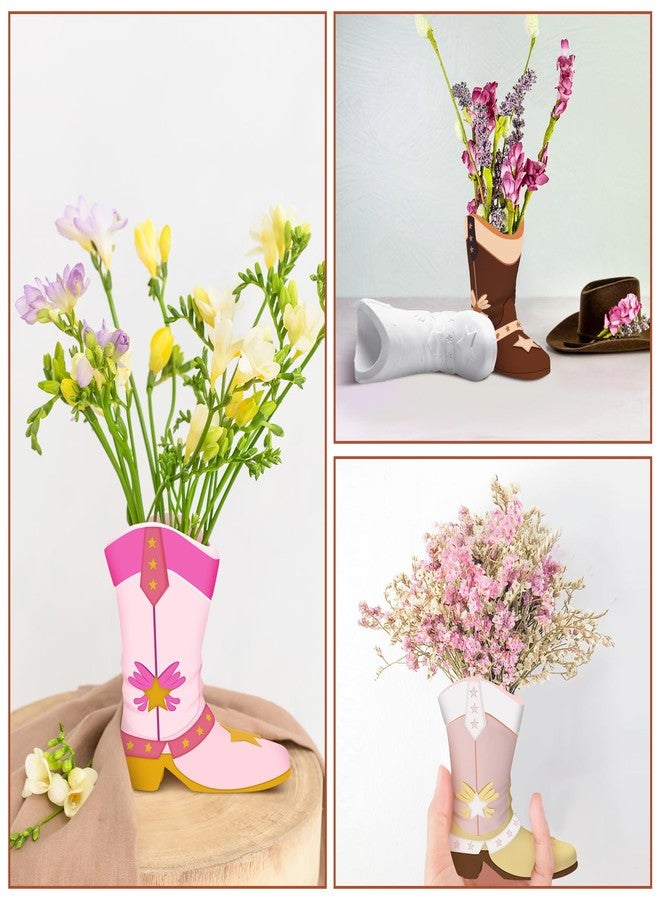 Affrolling 6 Set Cowboy Boot Vase Ceramics to Paint Ready to Paint Your Own Ceramic Cowgirl Boot Vase DIY Unpainted Cowgirl Boot Plaster Paintable Vase Kit Crafts with Brush Palette Paint for Adults - Image 5