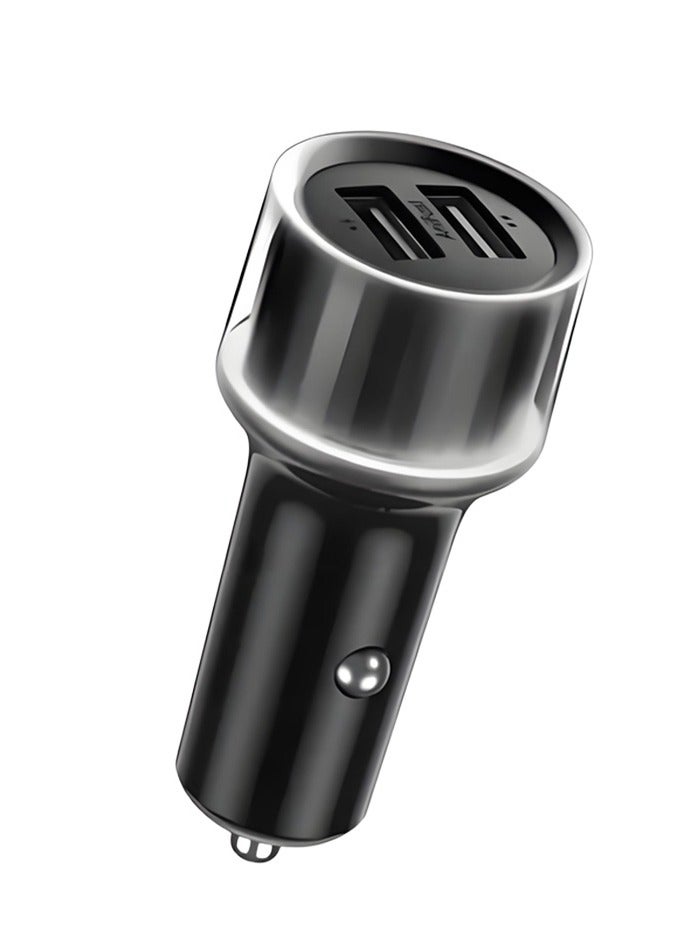 Highway 15 Car Charger OCC-1152D | 15.5W Dual USB Output Fast Charging Adapter with LED Light Ring, Sleek Black Casing, Multi-Protection, Compact Size, Universal Compatibility – Black
