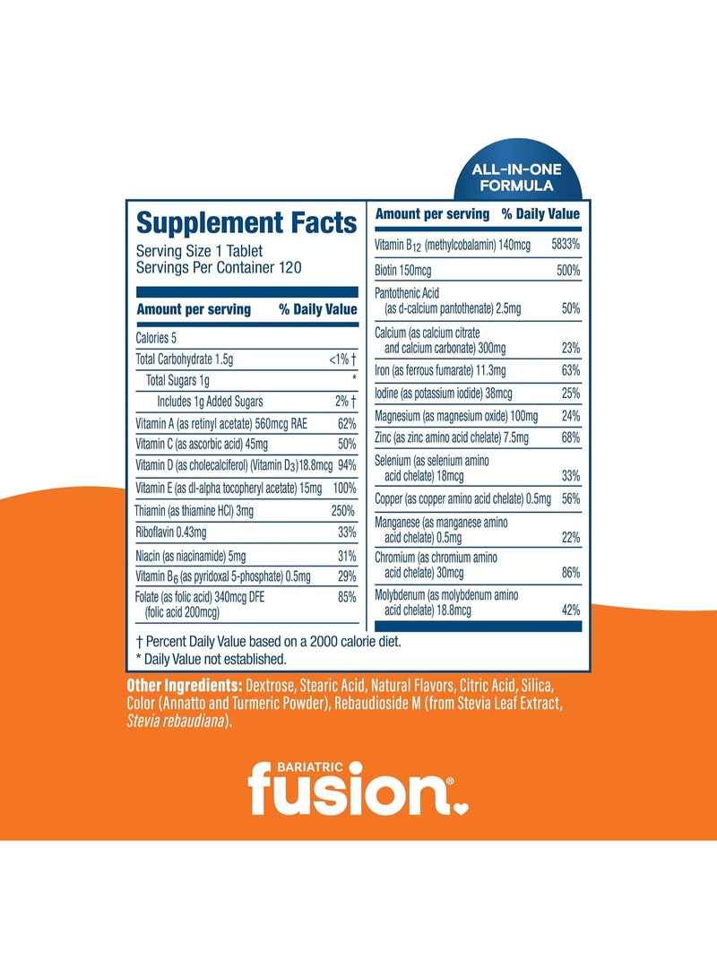 Bariatric Fusion Orange Cream Flavored Complete Chewable Bariatric Multivitamin with Iron for Bariatric Surgery Patients Including Gastric Bypass and Sleeve Gastrectomy - 120 Tablets - Image 2