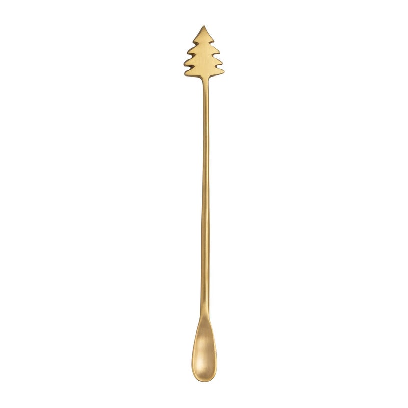 Creative CoOp Brass Cocktail Spoon with Christmas Tree Handle
