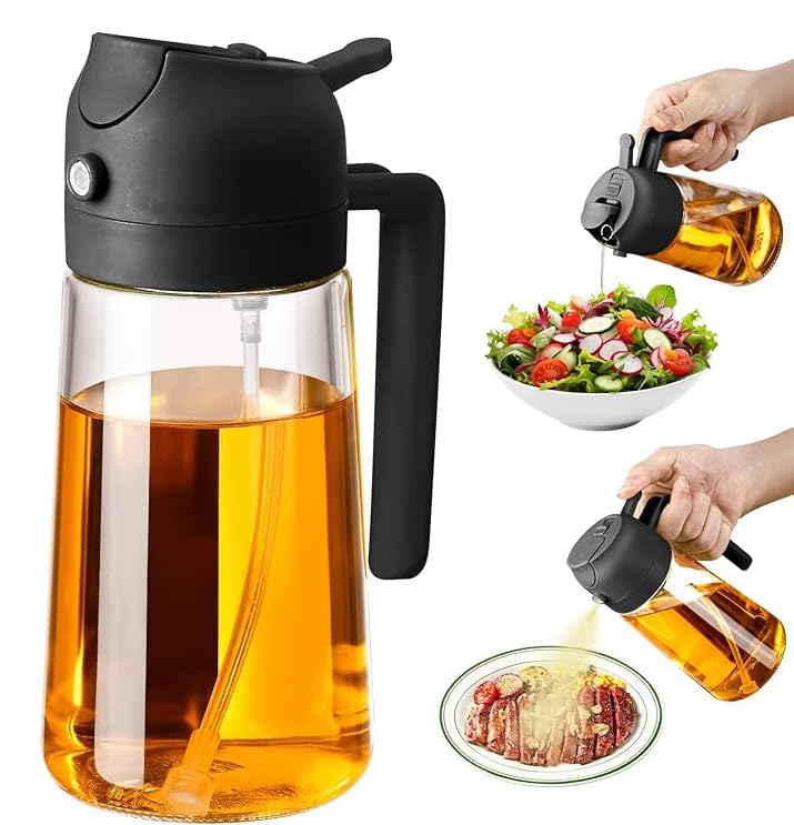 Mevanta 500ml 2 in 1 Olive Oil Sprayer and Dispenser Bottle for Kitchen Glass Oil Bottle with Nozzle Bottles for Kitchen, Air Fryer, Salad, Baking, Grilling, Frying,Roasting (Multi Color) - Image 1