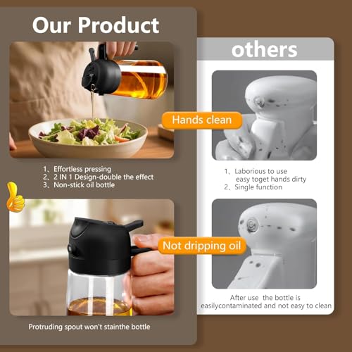 Mevanta 500ml 2 in 1 Olive Oil Sprayer and Dispenser Bottle for Kitchen Glass Oil Bottle with Nozzle Bottles for Kitchen, Air Fryer, Salad, Baking, Grilling, Frying,Roasting (Multi Color) - Image 5